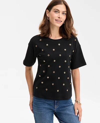 I.n.c. International Concepts Women's Short-Sleeve Grommet Top, Macy's Exclusive