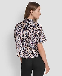 Dkny Women's Printed Flap Pocket Camp Shirt