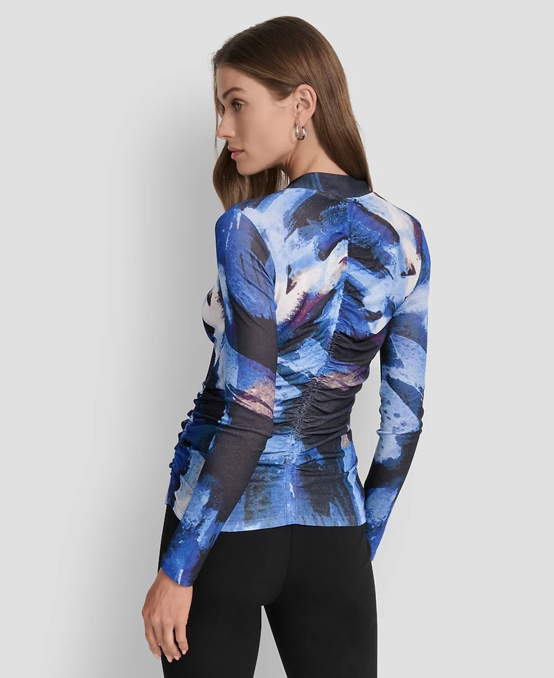 Dkny Women's Printed V-Neck Ruched Top