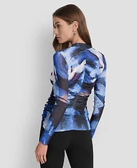 Dkny Women's Printed V-Neck Ruched Top