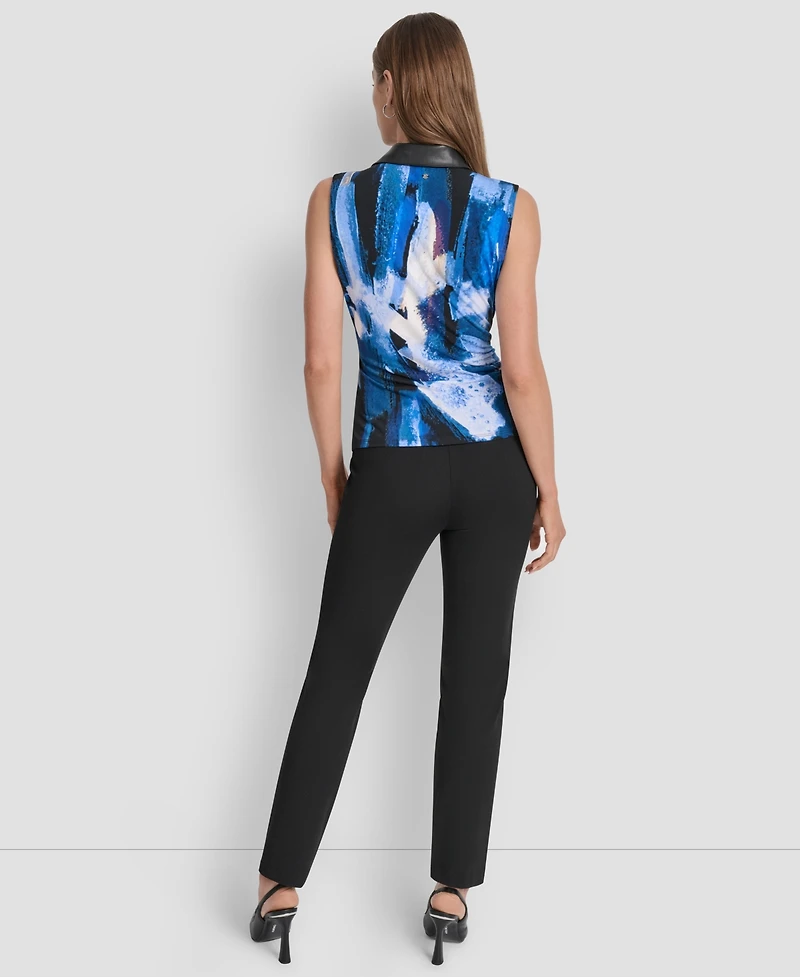Dkny Women's Printed Contrast-Collar Surplice Top