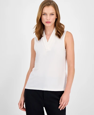 Anne Klein Petite Pleated V-Neck Top