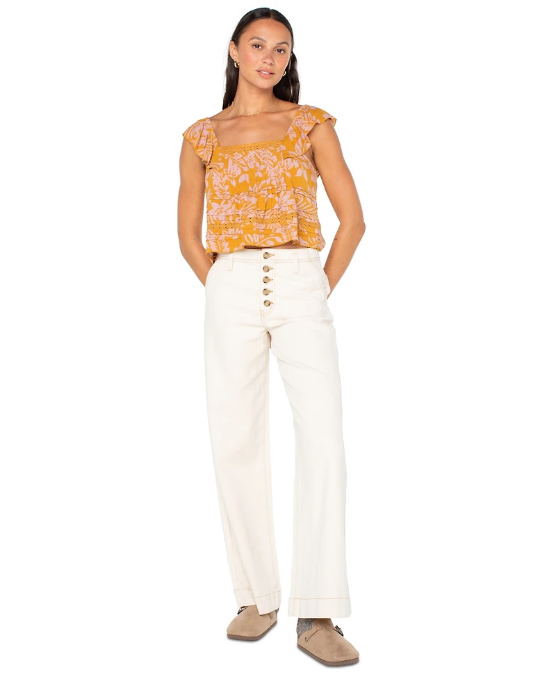 Roxy Juniors' Coastal Rays Seamed Flutter-Sleeve Cropped Top