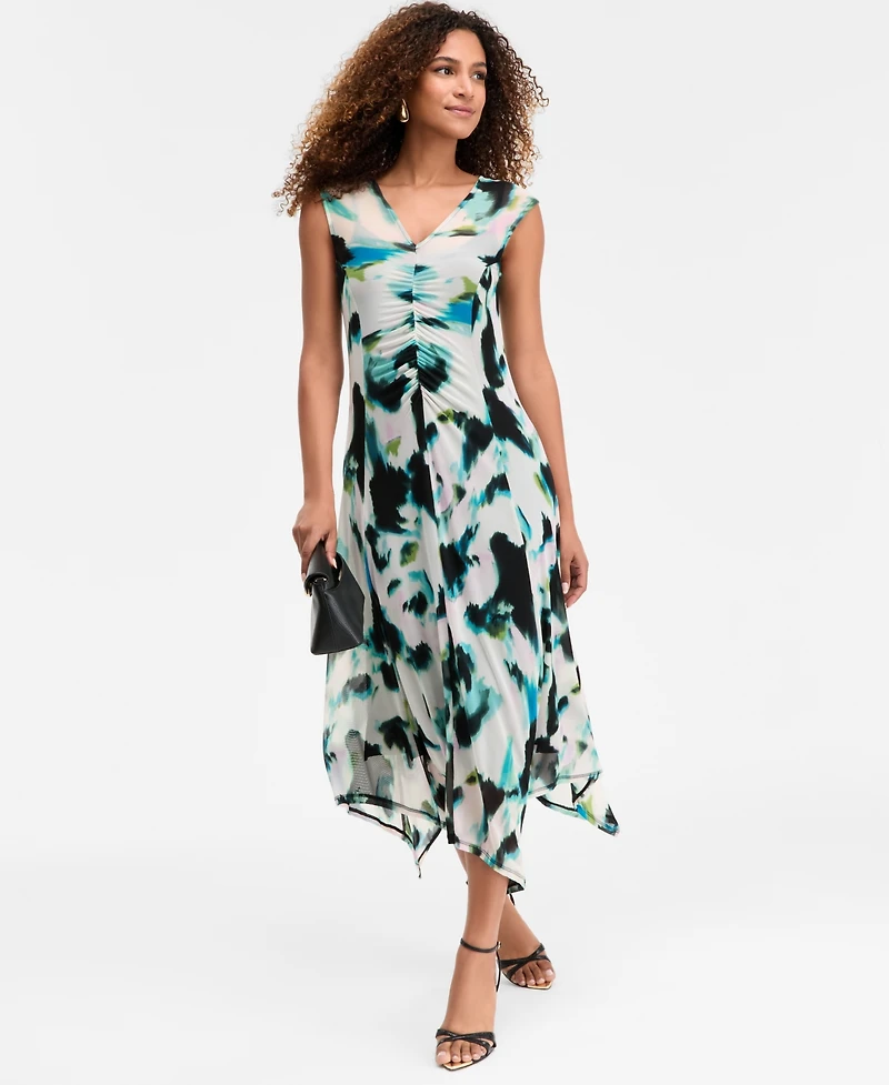 I.n.c. International Concepts Women's Printed V-Neck Ruched Dress, Macy's Exclusive