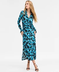 I.n.c. International Concepts Women's Printed Long Sleeve Collared Maxi Dress, Macy's Exclusive