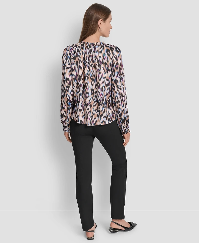 Dkny Women's Printed Ruffle Edge Blouse