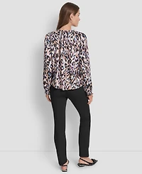 Dkny Women's Printed Ruffle Edge Blouse
