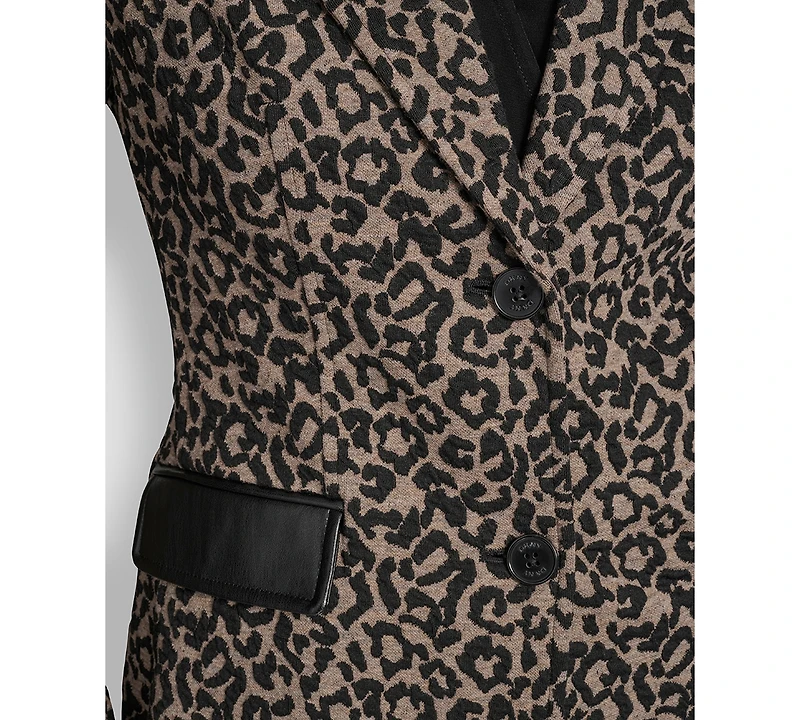 Dkny Women's Faux-Leather-Trim Leopard-Print Jacket