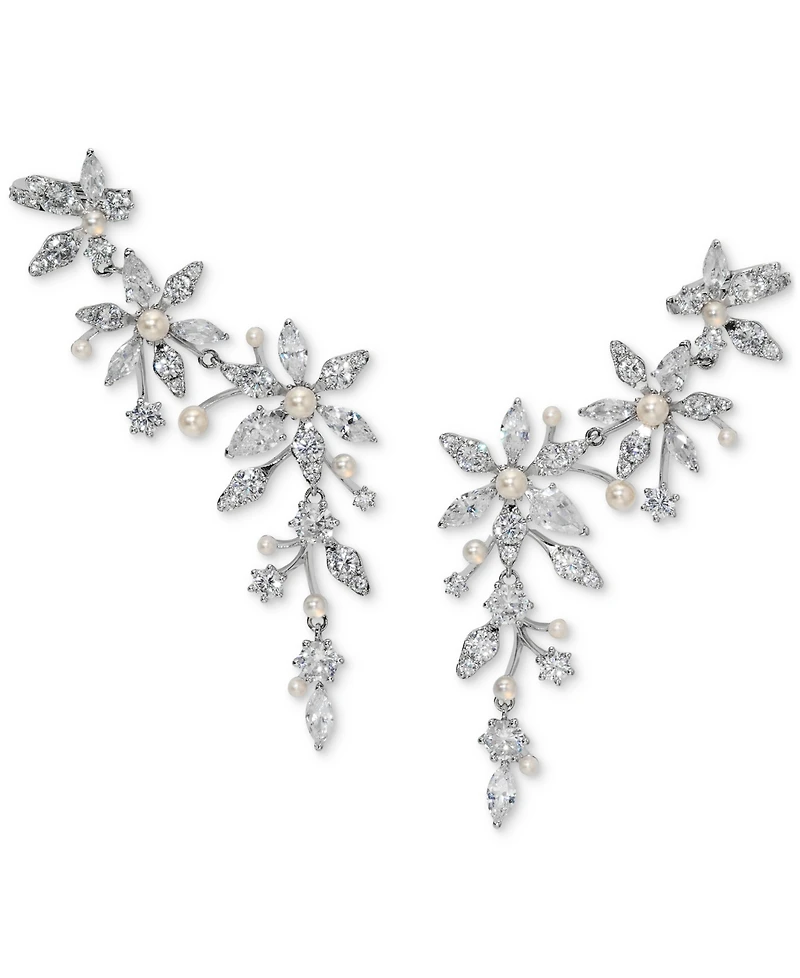 Eliot Danori Cubic Zirconia & Imitation Pearl Flower Climber Statement Earrings, Exclusively at Macy's