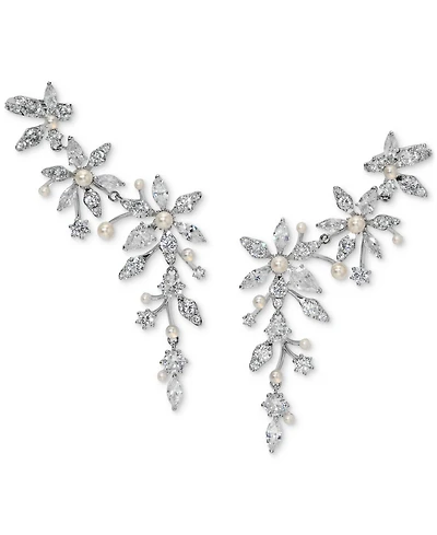 Eliot Danori Cubic Zirconia & Imitation Pearl Flower Climber Statement Earrings, Exclusively at Macy's