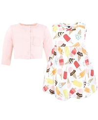Hudson Baby Girls Comfortable Cotton Dress and Matching Cardigan Set