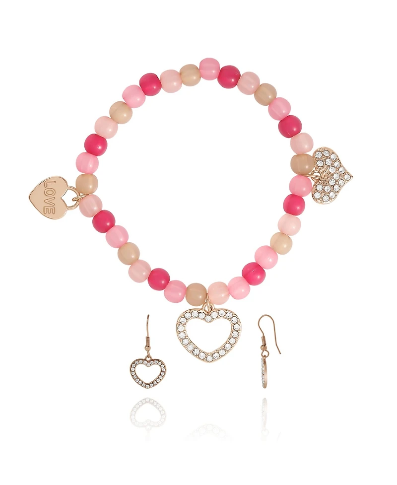 Jessica Simpson Kids Pink Heart Charm Bracelet & Earrings Set