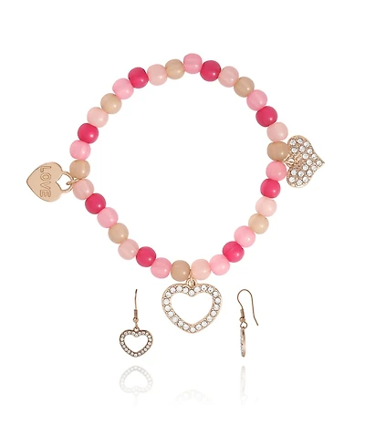 Jessica Simpson Kids Pink Heart Charm Bracelet & Earrings Set