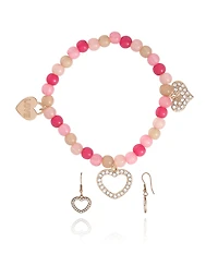 Jessica Simpson Kids Pink Heart Charm Bracelet & Earrings Set