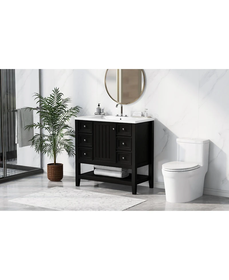 Streamdale Furniture 36" Black Bathroom Vanity w/ Sink Cabinet & Drawers