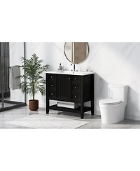Streamdale Furniture 36" Black Bathroom Vanity w/ Sink Cabinet & Drawers