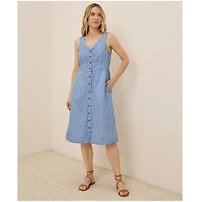 Pact Women's Cotton Canopy Linen Blend Button-Front Dress