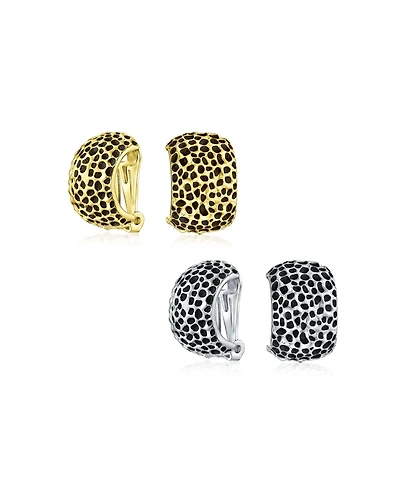 Bling Jewelry Set of 2 Fashion Speckled Hammered Leopard Clip-On Earrings Silver Gold Plated