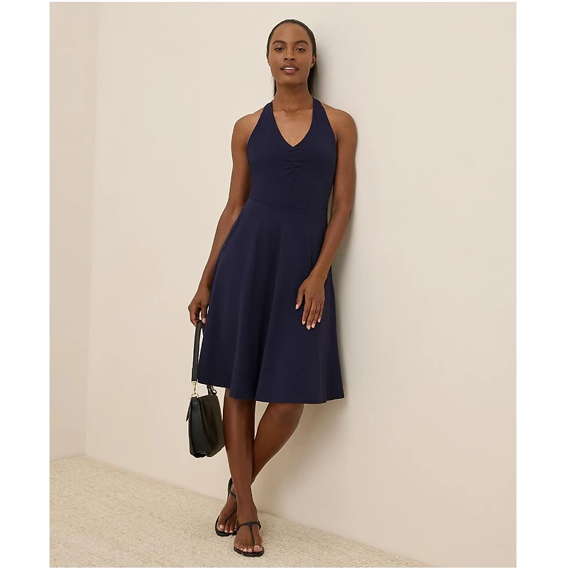 Pact Women's Fit & Flare Gathered Halter Dress