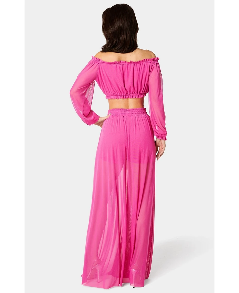 Bebe Women's High Slit Two Piece Mesh Dress