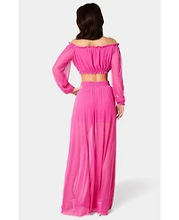 Bebe Women's High Slit Two Piece Mesh Dress