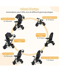 Gymax 4-in-1 Baby Tricycle Toddler Trike w/ Reversible Seat Canopy & Push Handle