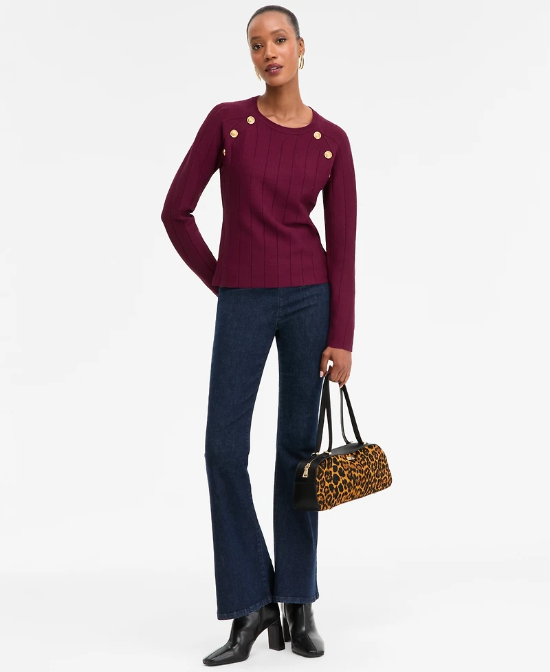 I.n.c. International Concepts Women's Button-Trim Pointelle Sweater, Macy's Exclusive