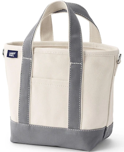 Lands' End Small Natural 3 Pocket Open Top Canvas Tote Bag