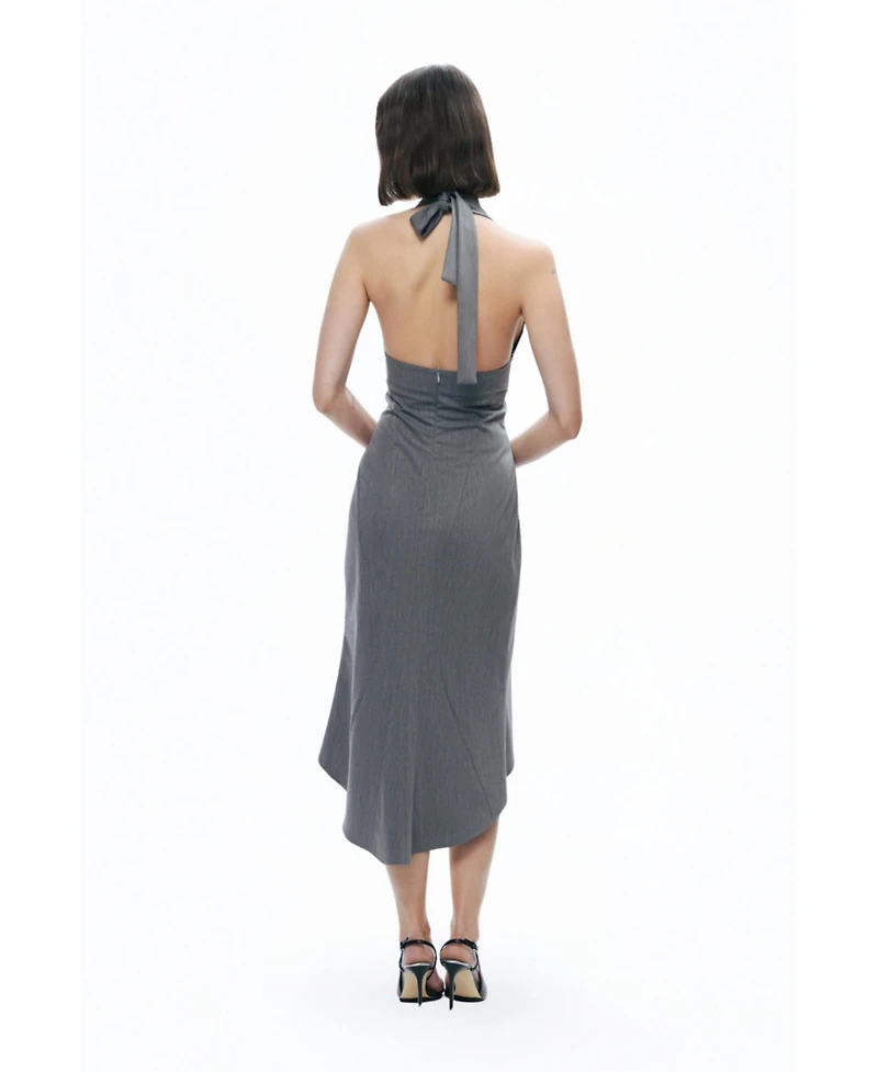 Nocturne Women's Tie Neck Asymmetrical Midi Dress