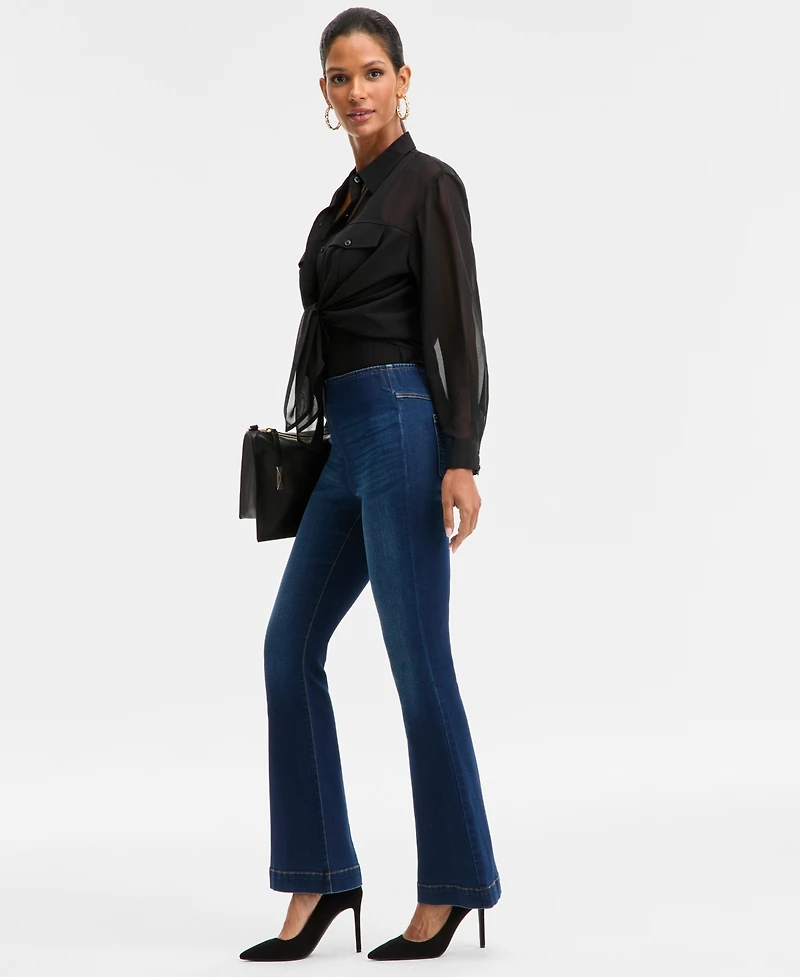 I.n.c. International Concepts Women's High-Rise Pull-On Flare-Leg Jeans, Macy's Exclusive