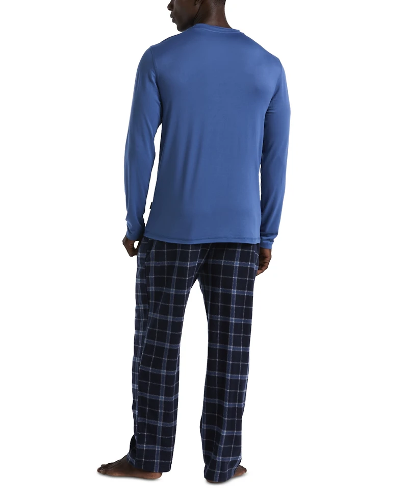 Perry Ellis Portfolio Men's Solid Shirt & Buffalo Plaid Pajama Set