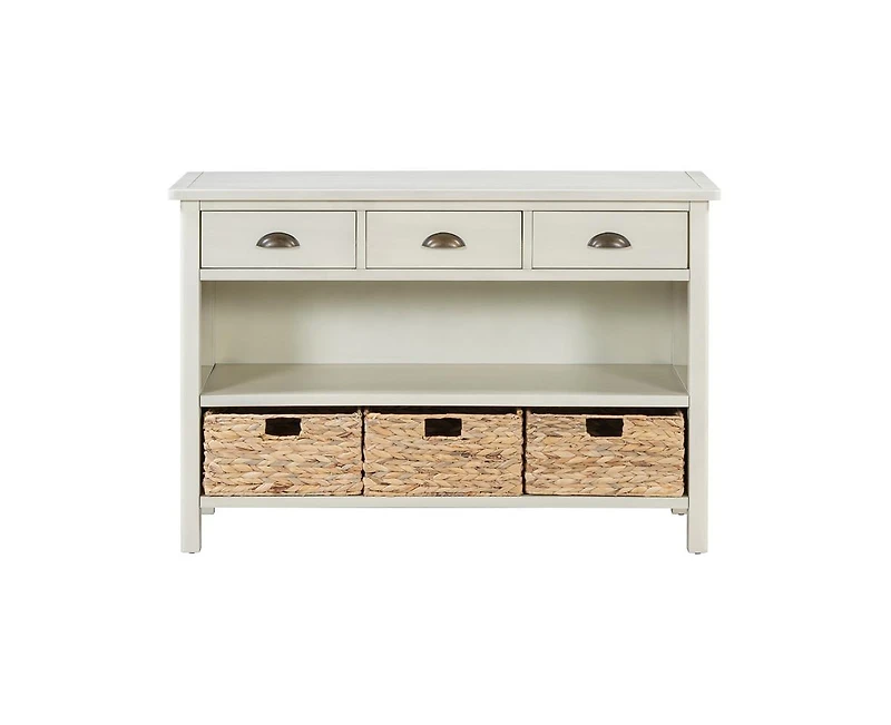 Casainc Console Table Cabinet with 3 Storage Drawers Water Hyacinth Woven Baskets