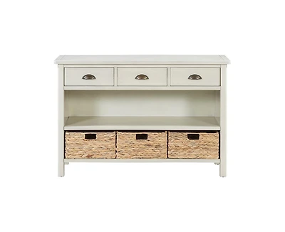 Casainc Console Table Cabinet with 3 Storage Drawers Water Hyacinth Woven Baskets