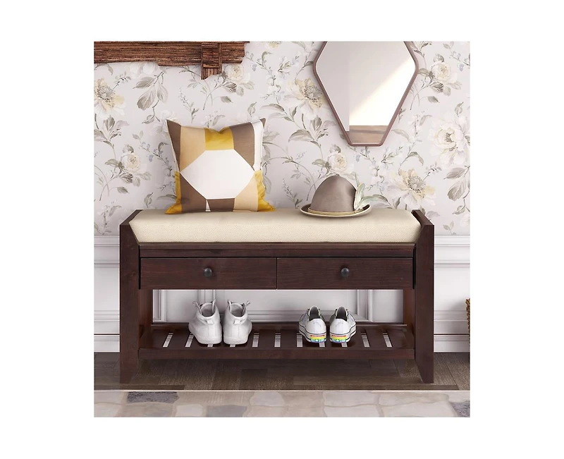 Casainc Storage Bench Shoe Rack with Cushioned Seat and Drawers