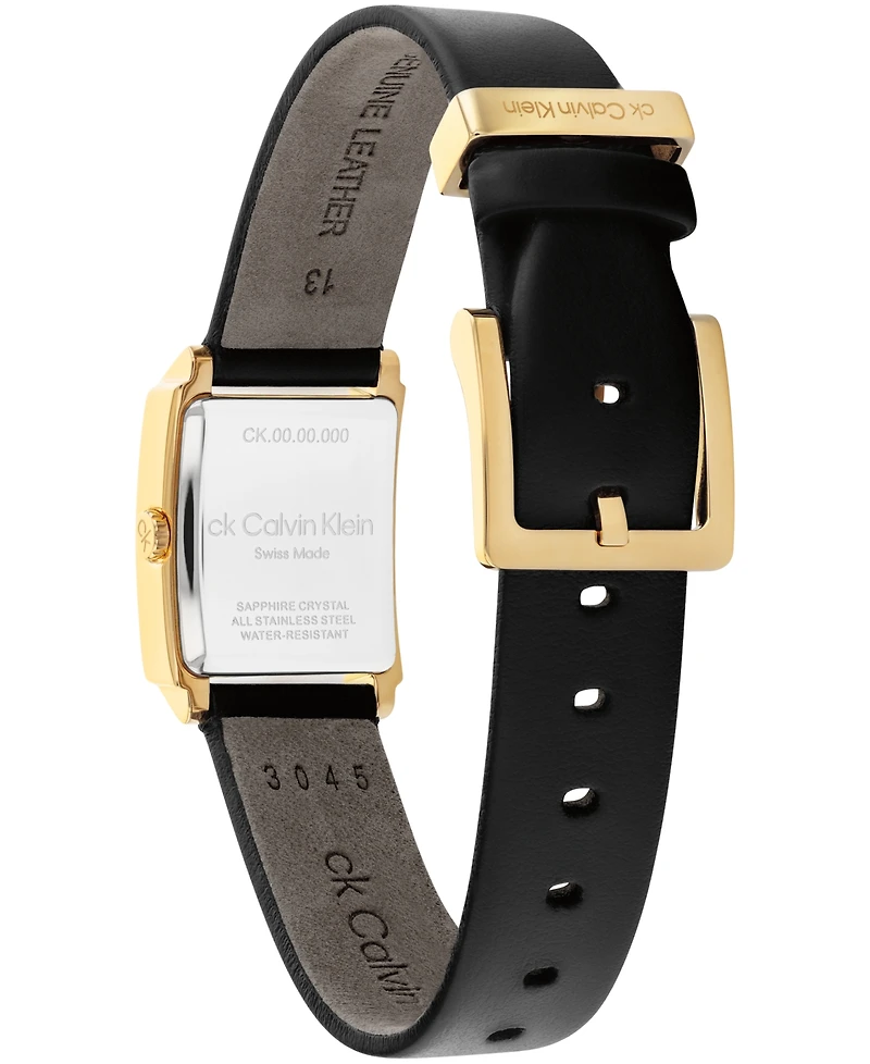 Calvin Klein Women's Elongated Black Leather Strap Watch, 18.5 x 20.5mm