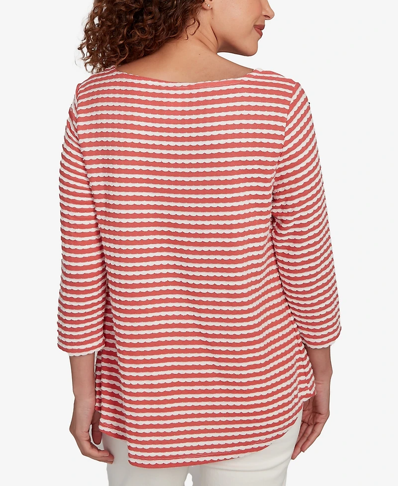 Ruby Rd. Petite Scalloped Texture Stripe Top