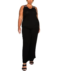 Coin 1804 Plus Leopard Print Mesh Yoke Inset Side Ruched Tank Top