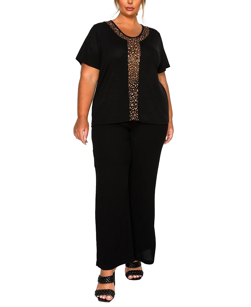 Coin 1804 Plus Pebble Mesh Inset Short Sleeve Top