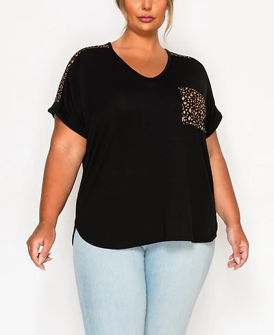 Coin 1804 Plus Pebble Mesh Pocket Shoulder Rolled Sleeve Top