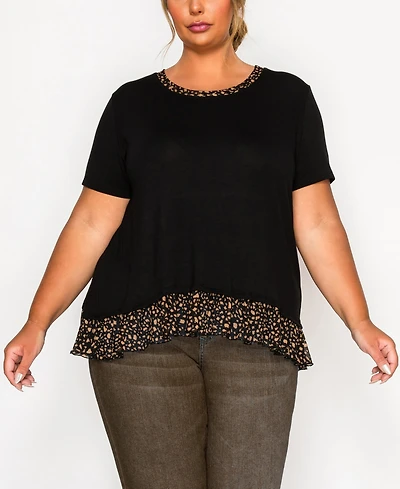 Coin 1804 Plus Pebble Mesh Pleat Back Short Sleeve Top