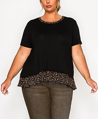 Coin 1804 Plus Pebble Mesh Pleat Back Short Sleeve Top