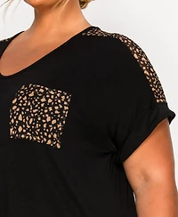 Coin 1804 Plus Pebble Mesh Pocket Shoulder Rolled Sleeve Top