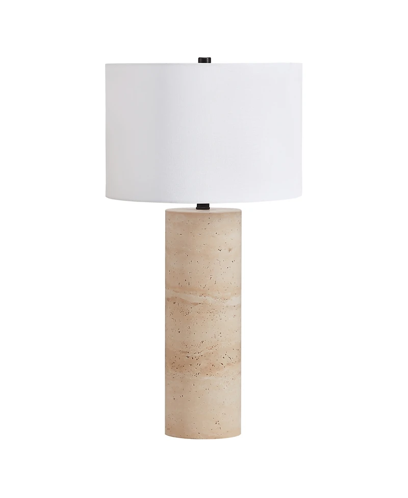 Hudson & Canal Corbett 29" Metal Natural Travertine Stone Table Lamp with Fabric Shade