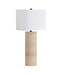 Hudson & Canal Corbett 29" Metal Natural Travertine Stone Table Lamp with Fabric Shade