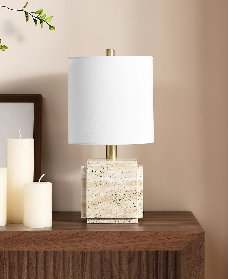 Hudson & Canal Pacha 15.5" Metal Stone Table Lamp with Fabric Shade