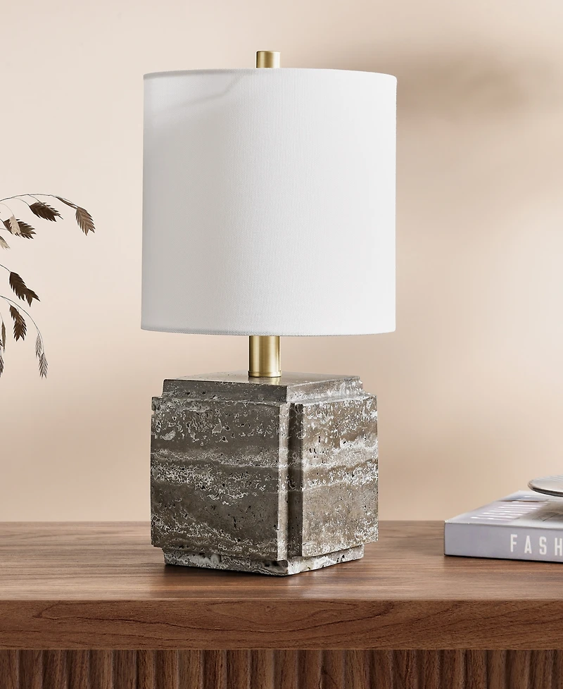 Hudson & Canal Pacha 15.5" Metal Stone Table Lamp with Fabric Shade