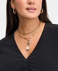 I.n.c. International Concepts Imitation Pearl Charm Layered Lariat Necklace, 16" + 3" extender, Macy's Exclusive