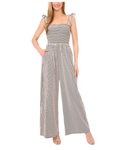 CeCe Women's Tie Strap Smocked Bodice Jumpsuit