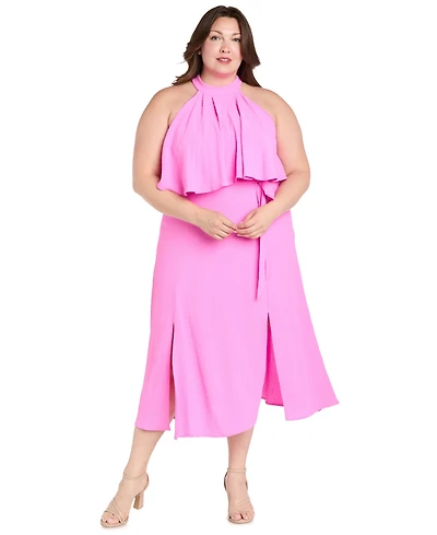 R & M Richards Plus Solid-Color Halter Dress