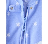 Carter's Baby Girls Snowflake-Print Penguin Fleece Loose-Fit 1-Piece Footed Pajamas